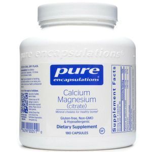 Магний кальций (цитрат), Calcium Magnesium (citrate), Pure Encapsulations, для укрепления костей, снятия мышечных спазмов и напряжения, здоровья зубов и сердечно-сосудистой системы, 180 капсул
