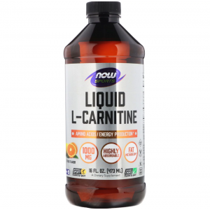 Л карнитин жидкий, L-Carnitine, Now Foods, Sports, цитрус, 1000 мг, 473 мл