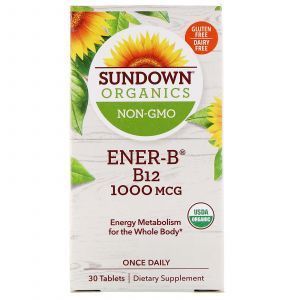 Витамин B12, Vitamin B12, Sundown Organics, 1000 мкг, 30 таблеток
