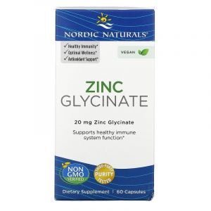 Глицинат цинка, Zinc Glycinate, Nordic Naturals, 20 мг, 60 капсул