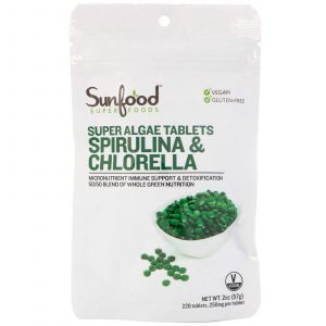 Спирулина и хлорелла, Spirulina & Chlorella, Sunfood, 250 мг, 228 таблеток