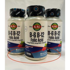 Вітамін B12 + B6 фолієва кислота, Vitamin B6 B12 Folic Acid, KAL, ягоди, 60 таблеток