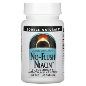 Ниацинамид (В3), No-Flush Niacin, Source Naturals, против приливов, 500 мг, 60 таблеток