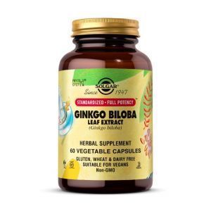 Гинкго Билоба, Ginkgo Biloba, Solgar, экстракт листьев, 60 вегетарианских капсул