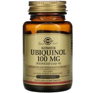 Убіхінол кошерний, Kosher Ubiquinol, Solgar, знижений вміст CoQ10, 100 мг, 60 гелевих капсул