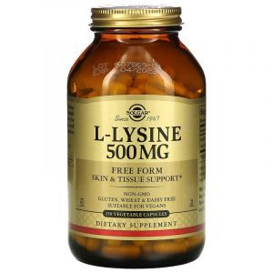  L-лизин, L-Lysine, Solgar, свободная формула, 500 мг, 250 вегетарианских капсул
