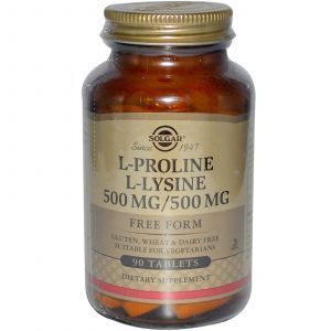 L-пролин и L-лизин, L-Proline/L-Lysine, Solgar, 500/500 мг, 90 таблеток