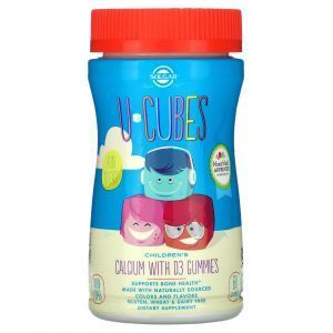 Кальций с витамином Д3 для детей, U-Cubes, Children's Calcium With D3, Solgar, вкус розового лимонада, черники, клубники, 60 жевательных конфет