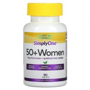 Мультивитамины для женщин 50+, Women Multivitamins, Super Nutrition, + поддерживающие травы, 90 таблеток
