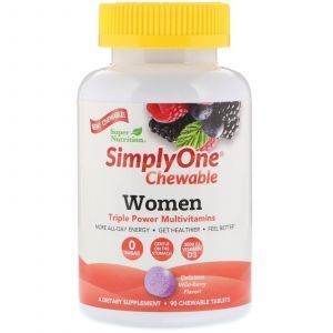 Мультивитамины для женщин, Women Triple Power Multivitamin, Super Nutrition, 90 жевательных таблеток