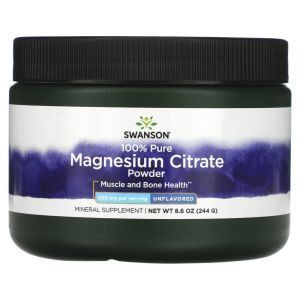 Магний цитрат, Magnesium Citrate, Swanson, чистый порошок, без вкуса, 630 мг, 244 г