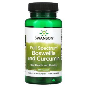 Босвеллия и куркумин, Boswellia and Curcumin, Swanson, полный спектр, 300 мг, 60 капсул