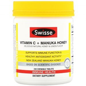 Витамин С + мед манука, Vitamin C + Manuka Honey, Swisse, 240 жевательных таблеток