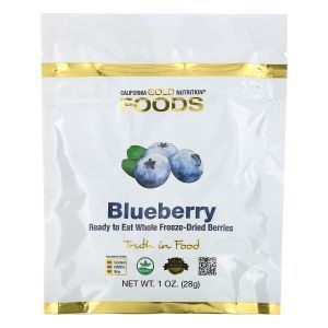 Готовые к употреблению цельные сублимированные ягоды черники, Freeze-Dried Blueberry, Ready to Eat Whole Freeze-Dried Berries, California Gold Nutrition, 28 г