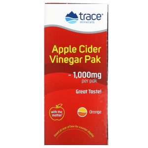 Яблочный уксус, Apple Cider Vinegar, Trace Minerals, органик, вкус апельсина, 1000 мг, 30 пакетиков по 5 г
