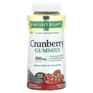 Клюква, Cranberry Gummies, Nature's Bounty, 100 мг, со вкусом клюквы и малины, 150 жевательных конфет