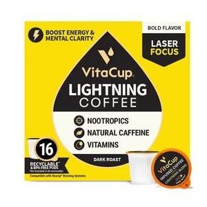 Кофейные капсулы 2х кофеин с ноотропами, Lightning Coffee Pods, VitaCup, 16 шт