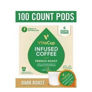Кофейные капсулы с витаминами, French Roast Coffee Pods, VitaCup, 100 шт