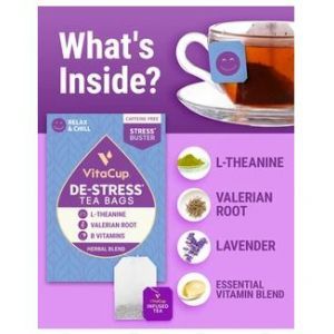 Травяной чай с витаминами и тиамином, De-Stress Tea Bags, VitaCup, 28 шт
