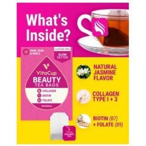Настоянный чай с коллагеном, биотином и витаминами, Beauty Tea Bags, VitaCup, 28 ш