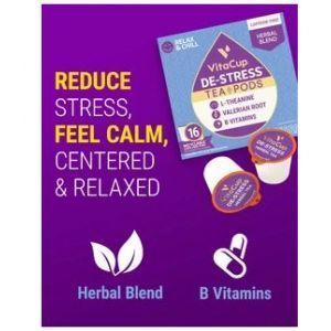 Травяной чай в капсулах с витаминами и тиамином, De-Stress Tea Bags, VitaCup, 64 шт