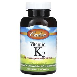 Вітамін K2, Vitamin K2, Carlson, 90 мкг, 180 гелевих капсул