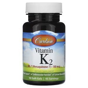 Витамин K2, Vitamin K2, Carlson, 90 мкг, 90 гелевых капсул