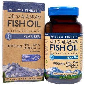 Аляскинский рыбий жир, Wild Alaskan Fish Oil, Wiley's Finest,1250 мг, 60 капсул 