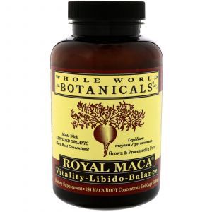 Королевская мака, Royal Maca, Whole World Botanicals, 500 мг, 180 гелевых капсул