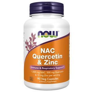 Ацетилцистеин, кверцетин и цинк, NAC Quercetin & Zinc, NOW Foods, 90 растительных капсул

