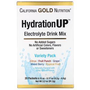 Электролитный напиток, Electrolyte Drink Mix, Variety Pack, HydrationUP, California Gold Nutrition, ассорти вкусов, 20 пакетиков (4.2 г каждый)