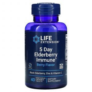 Поддержка иммунитета с бузиной, 5-дневная, 5 Day Elderberry Immune, Life Extension, вкус ягод, 40 вегетарианских жевательных таблеток