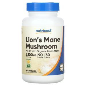 Гриб львиная грива, Lion's Mane Mushroom, Nutricost,700 мг, 90 капсул