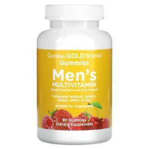 Мультивитамины для мужчин, Men’s Multi Vitamin Gummies, California Gold Nutrition, со вкусом смешанных ягод и фруктов, без желатина и глютена, 90 жевательных конфет
