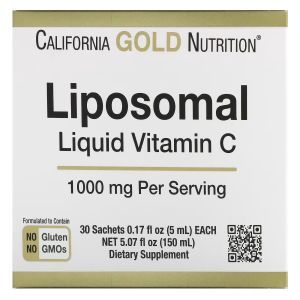 Липосомальный витамин C, Liposomal Liquid Vitamin C, California Gold Nutrition, без вкуса, 1000 мг, 30 пакетиков (5 мл каждый)