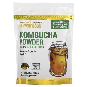Комбуча + пробиотики, порошок, Kombucha Powder Plus Probiotics - SUPERFOODS, California Gold Nutrition, 160 г