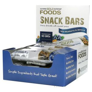 Закусочные батончики, FOODS, Wild Blueberry & Almond Chewy Granola Bars, California Gold Nutrition, дикая голубика и миндаль, 12 шт, 40 г каждый
