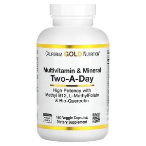 Мультивитамины и минералы, Multivitamin and Mineral, Two-A-Day, California Gold Nutrition, 180 капсул