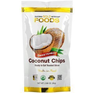 Кокосовые чипсы, Coconut Chips, Sweetened, California Gold Nutrition, подслащенные, 84 г