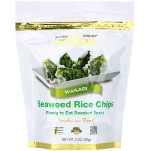 Рисовые чипсы с морскими водорослями, Seaweed Rice Chips, Wasabi, California Gold Nutrition, с васаби, 60 г