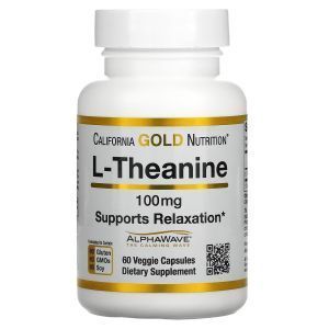 Теанин, L-Theanine, California Gold Nutrition, расслабляющее, успокаивающее действие, 100 мг, 60 капсул