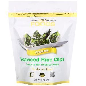 Рисовые чипсы с морскими водорослями, Seaweed Rice Chips, Cheese, California Gold Nutrition, со вкусом сыра, 60 г