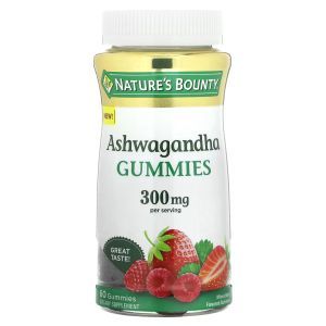 Ашвагандха, Ashwagandha, Nature's Bounty, со вкусом смешанных ягод, 150 мг, 60 жевательных конфет